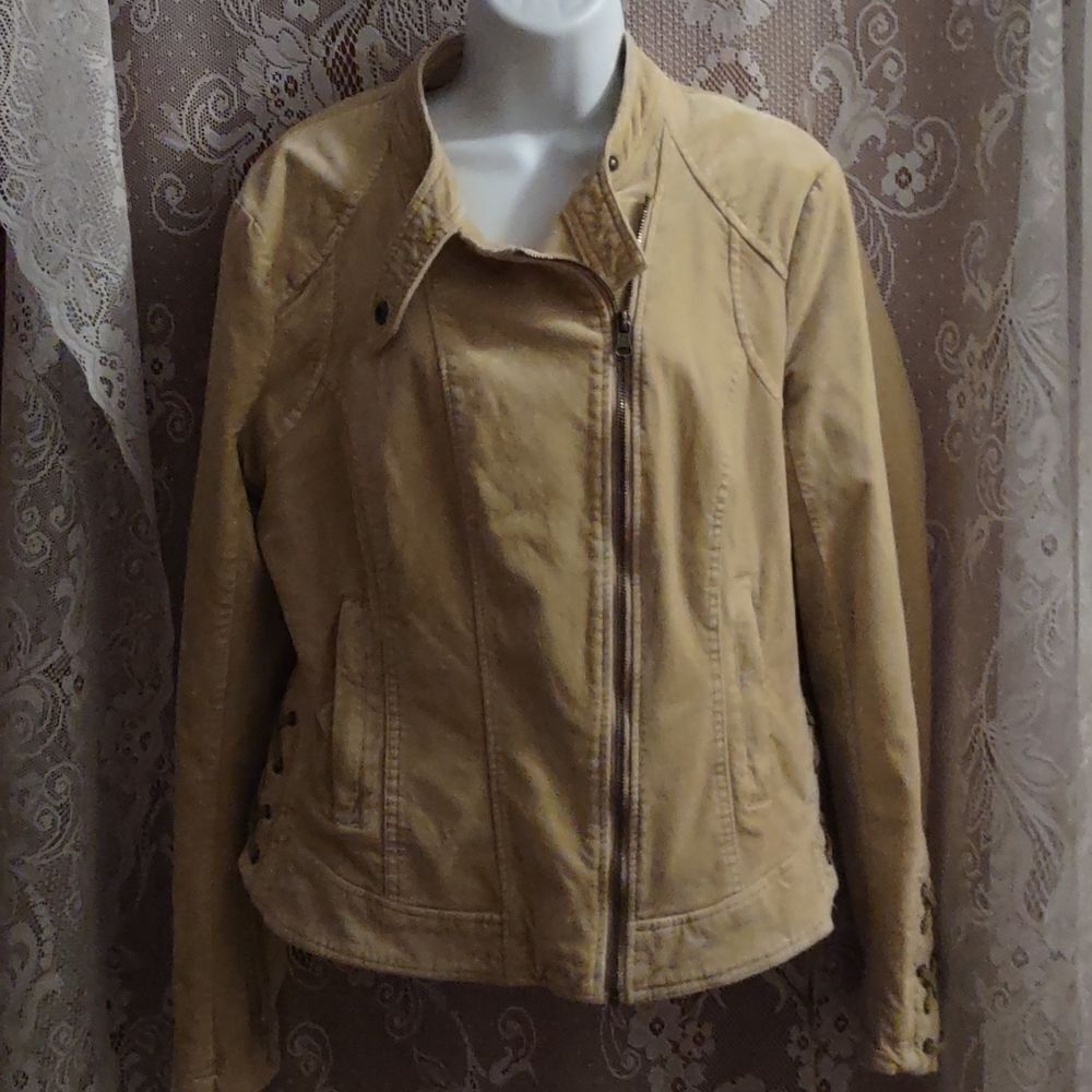 New BNCI brushed cotton blend soft yellow jacket size L lace‎ up sides & sleeves